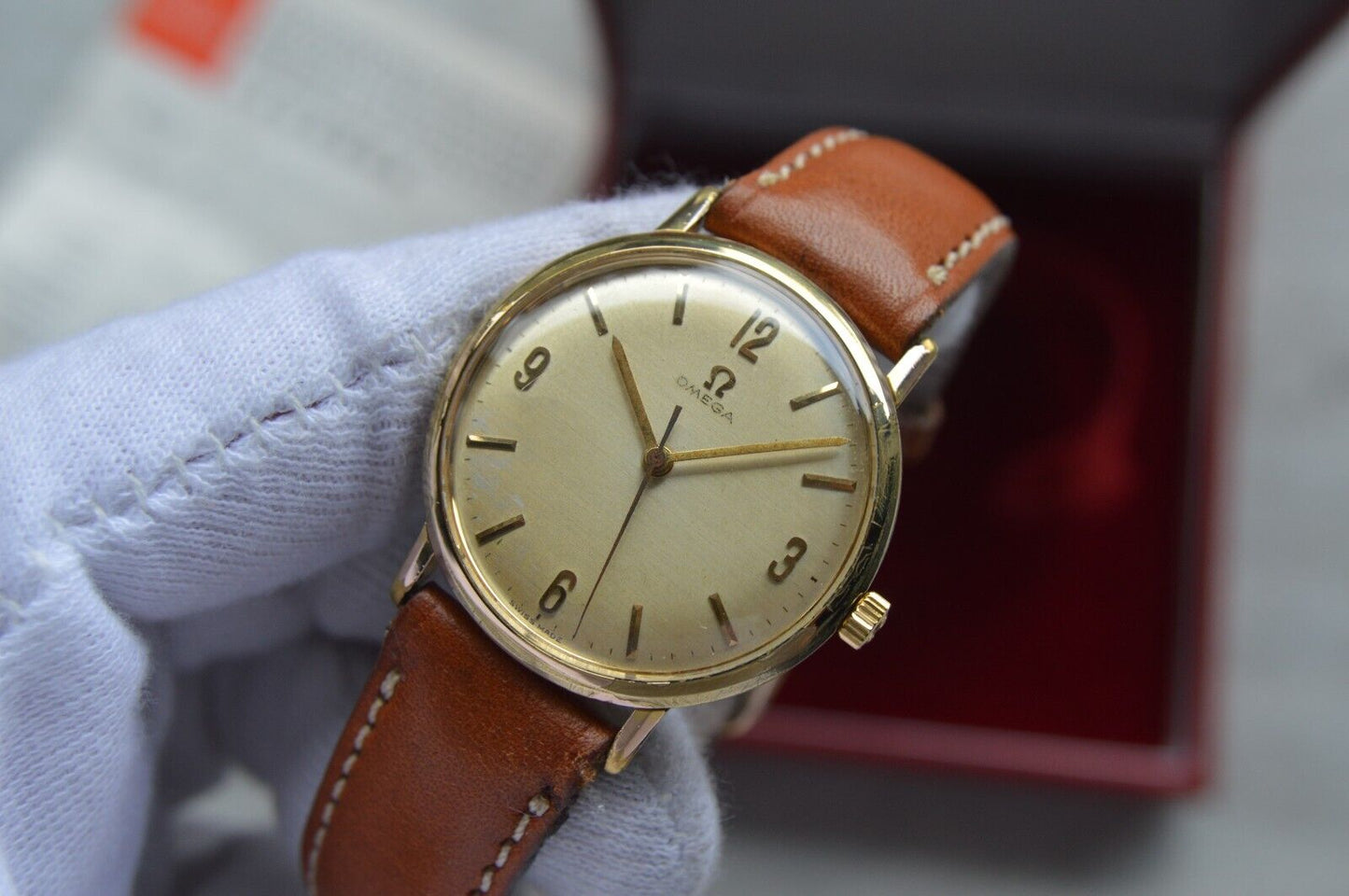 14/07/1964 Vintage Omega Fullset Gold Leather Men's Mechanical Dress Watch