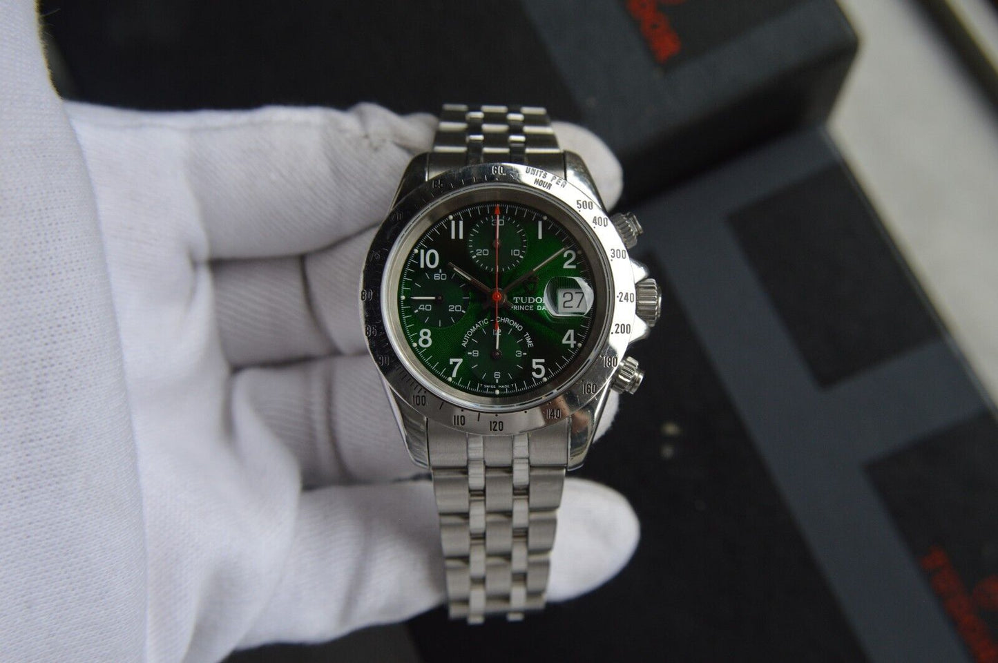 1997 Tudor Prince Date Automatic Chronograph Green Boxed Daytona Style 72980
