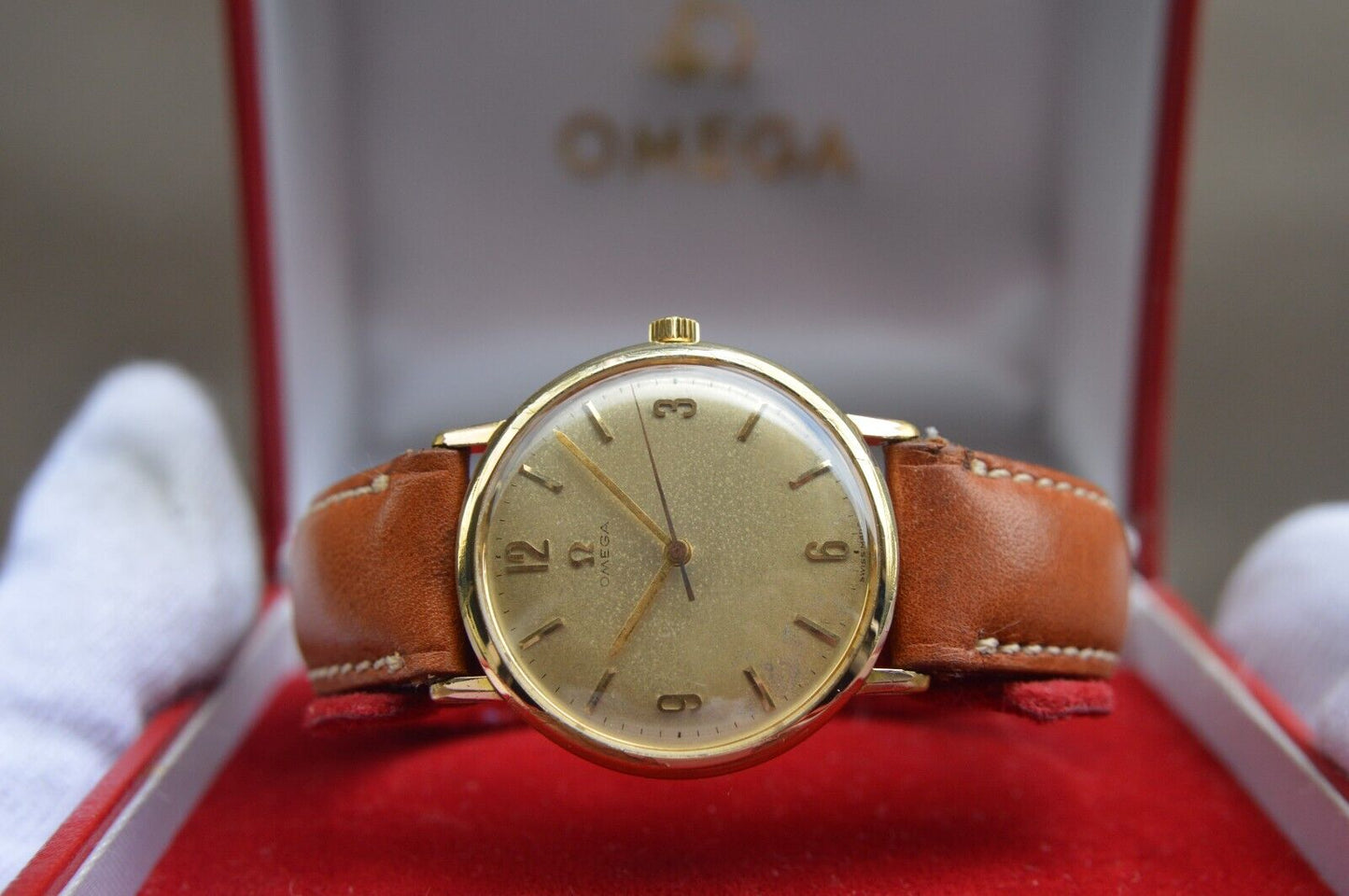 14/07/1964 Vintage Omega Fullset Gold Leather Men's Mechanical Dress Watch