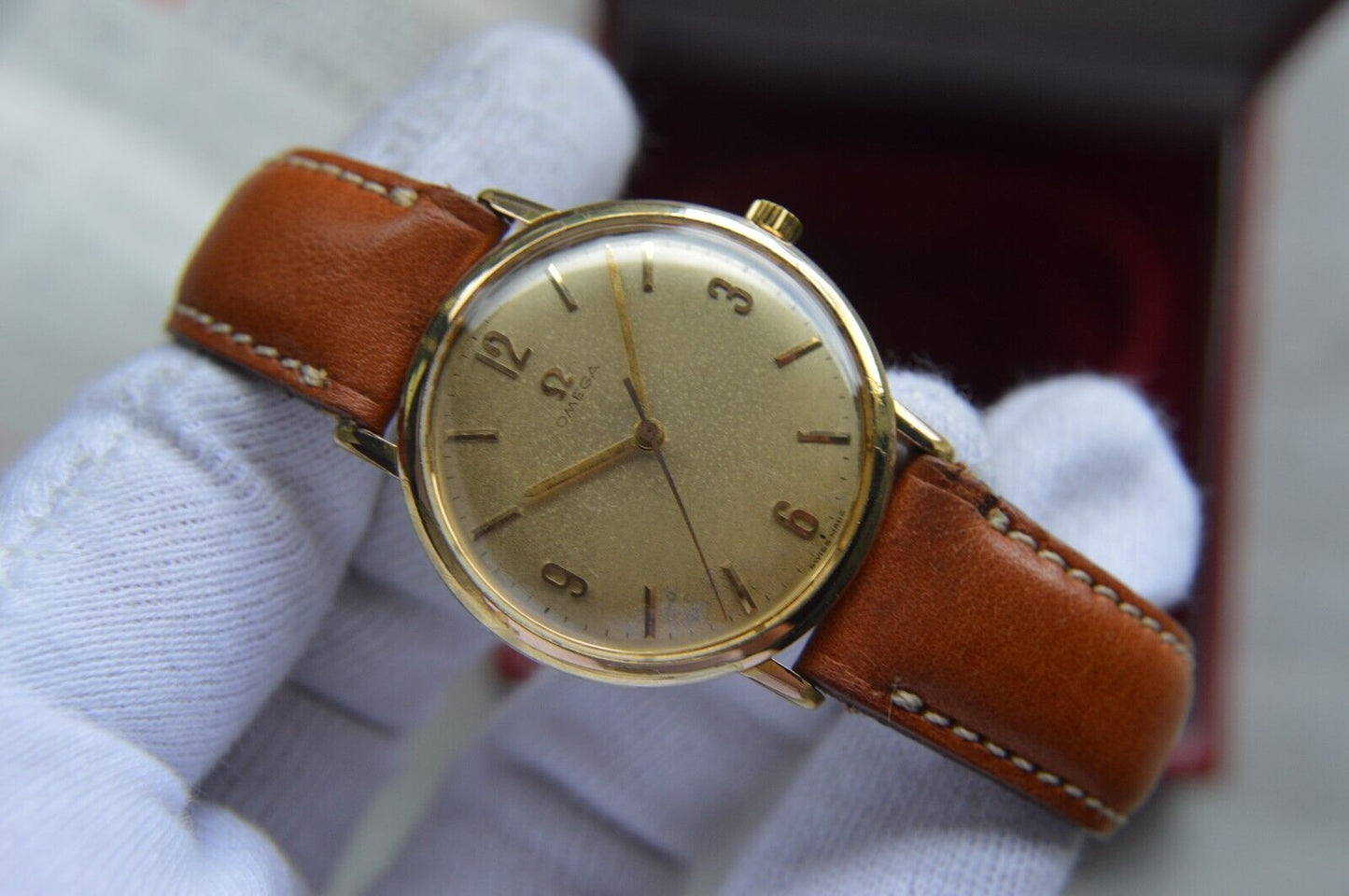 14/07/1964 Vintage Omega Fullset Gold Leather Men's Mechanical Dress Watch