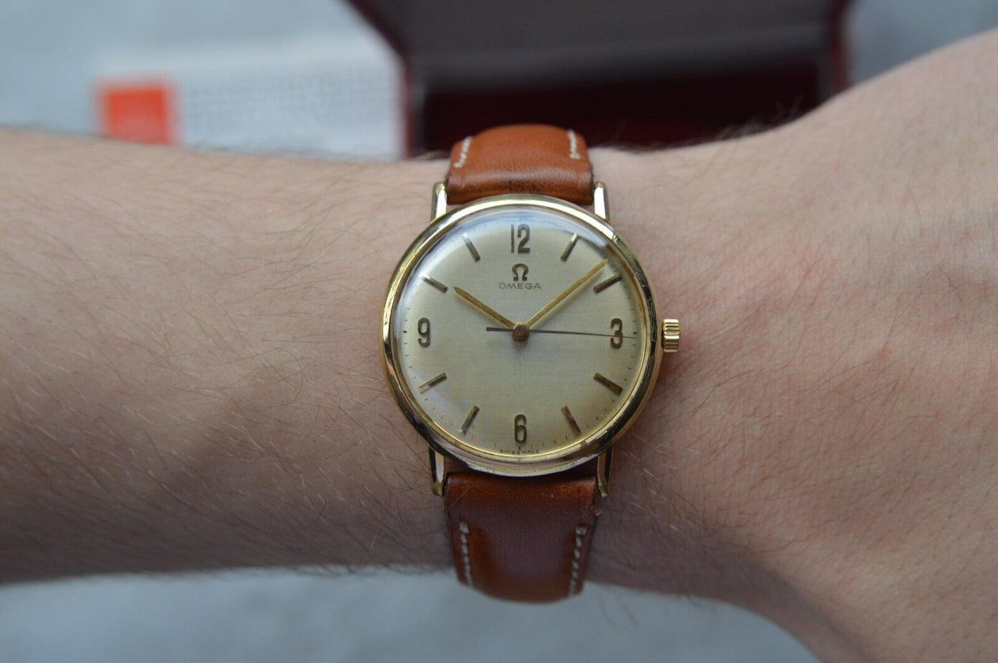 14/07/1964 Vintage Omega Fullset Gold Leather Men's Mechanical Dress Watch