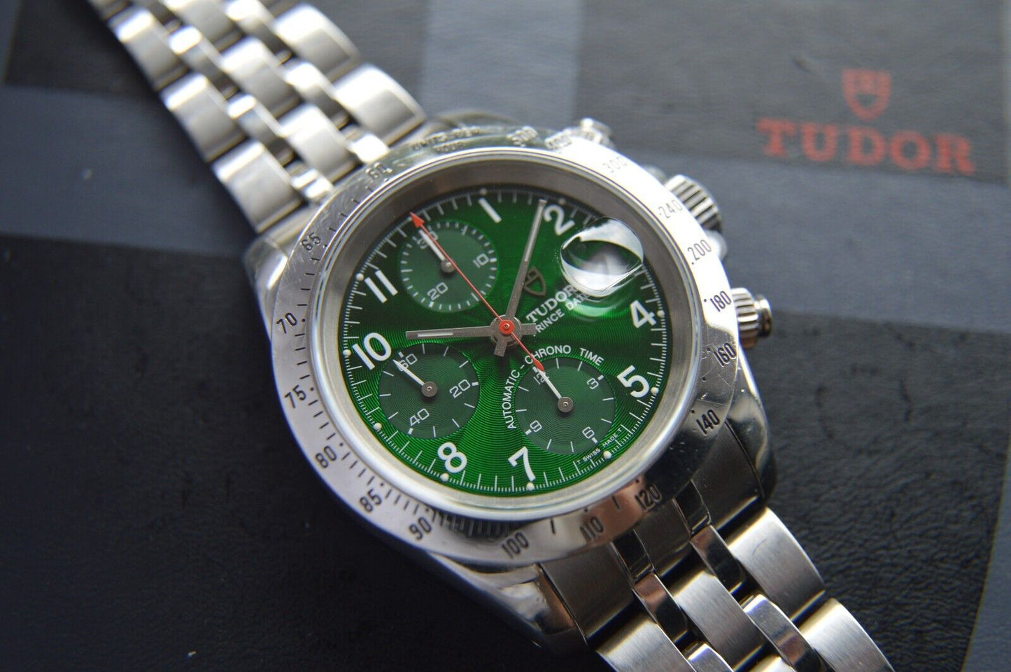 1997 Tudor Prince Date Automatic Chronograph Green Boxed Daytona Style 72980