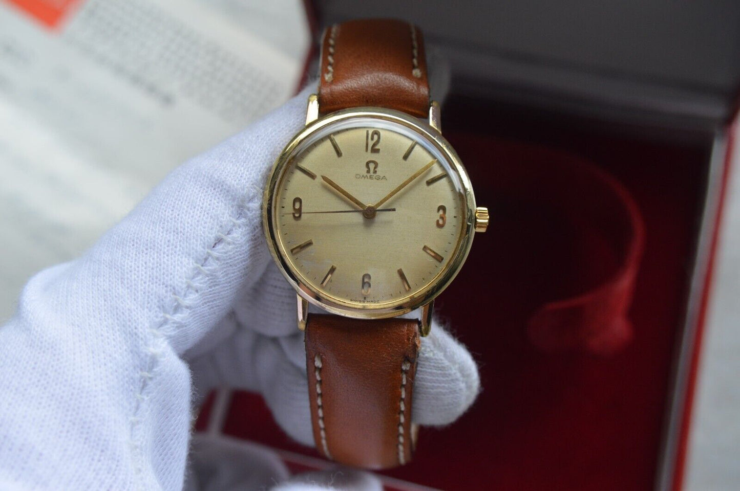 14/07/1964 Vintage Omega Fullset Gold Leather Men's Mechanical Dress Watch
