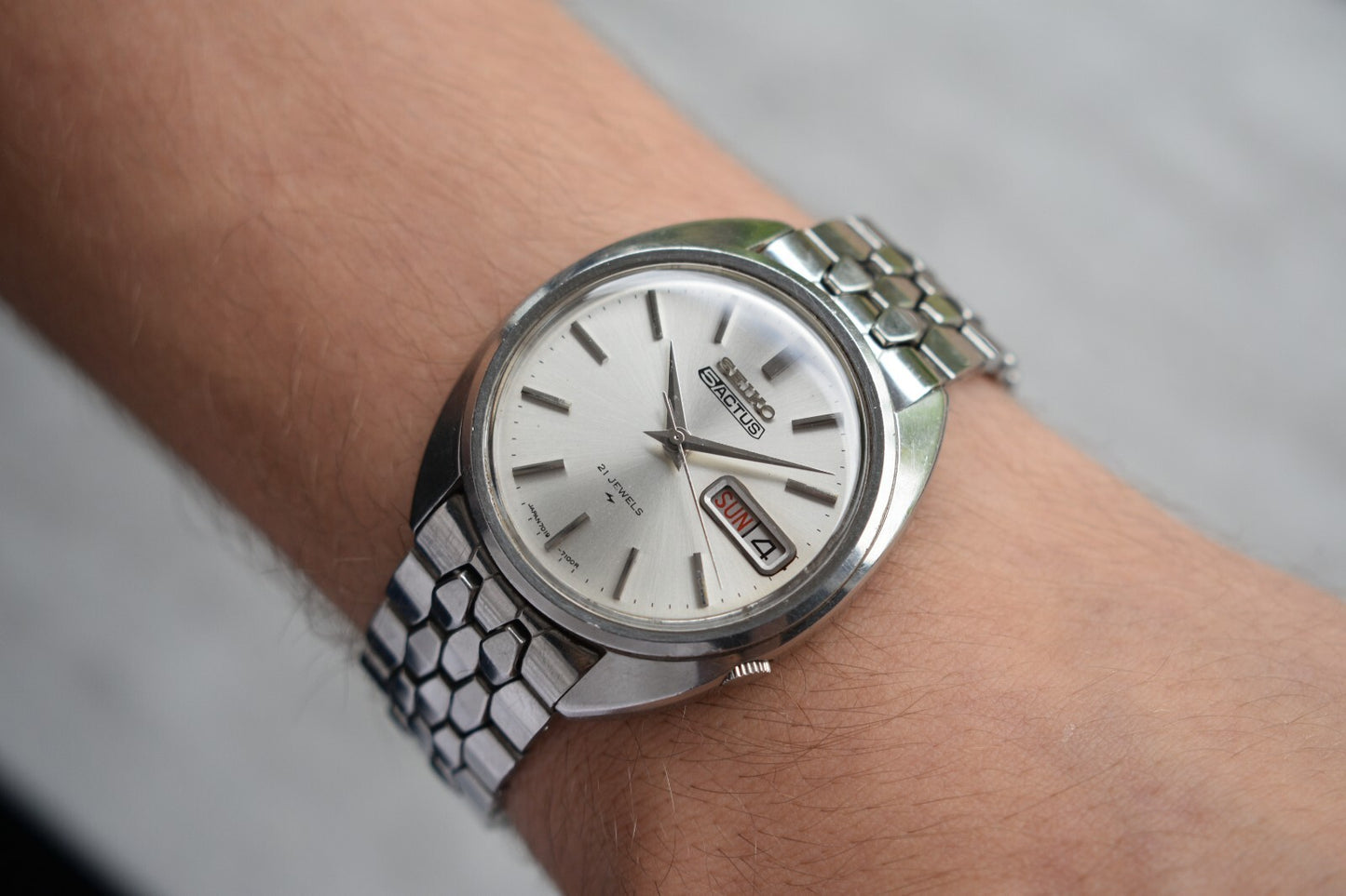 November 1970 Vintage Seiko Actus Kanji Automatic Bracelet Silver Sunburst Watch