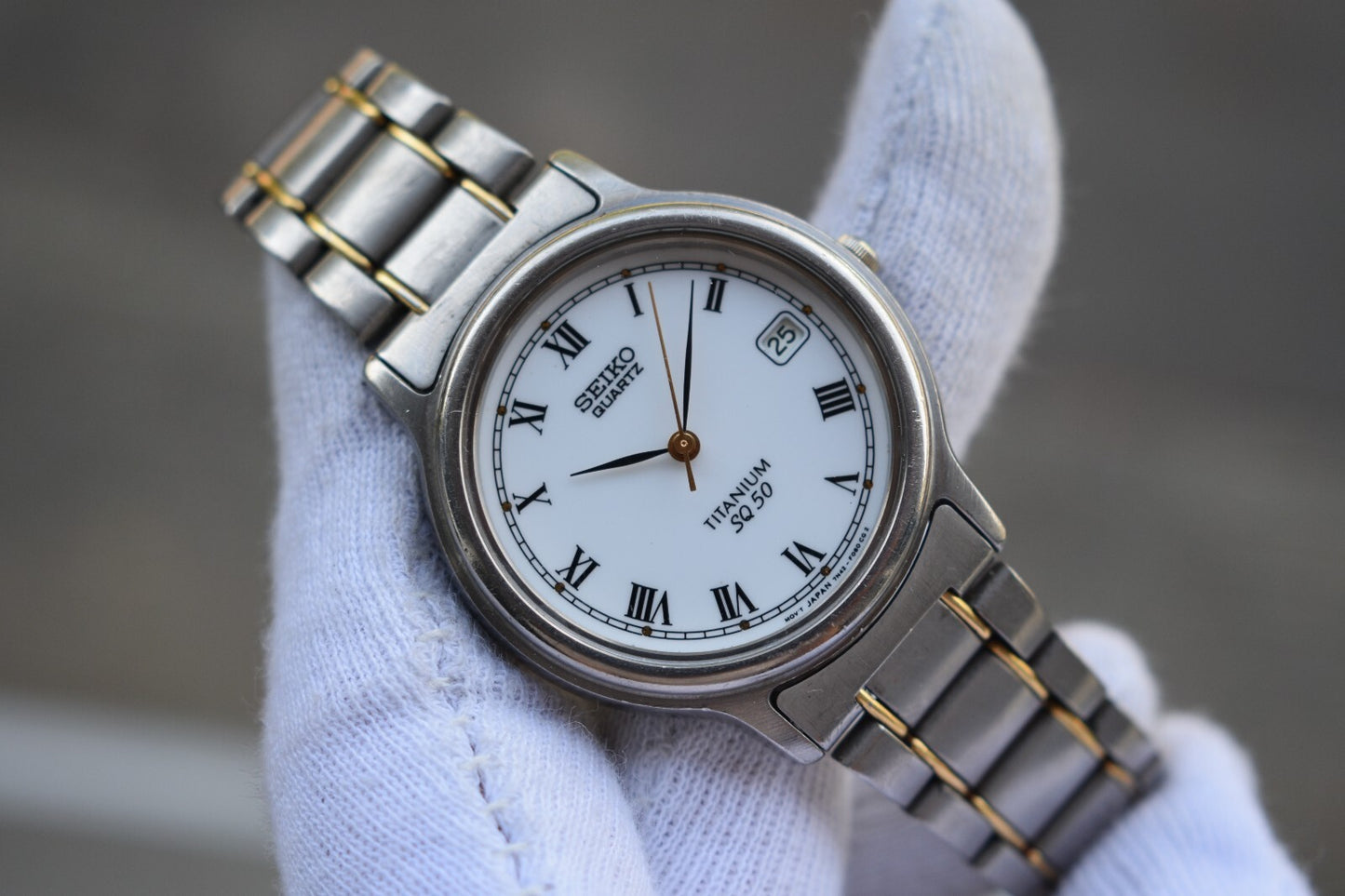 October 1990 Seiko Titanium Two Tone Day Date Men's Bracelet Rare Watch