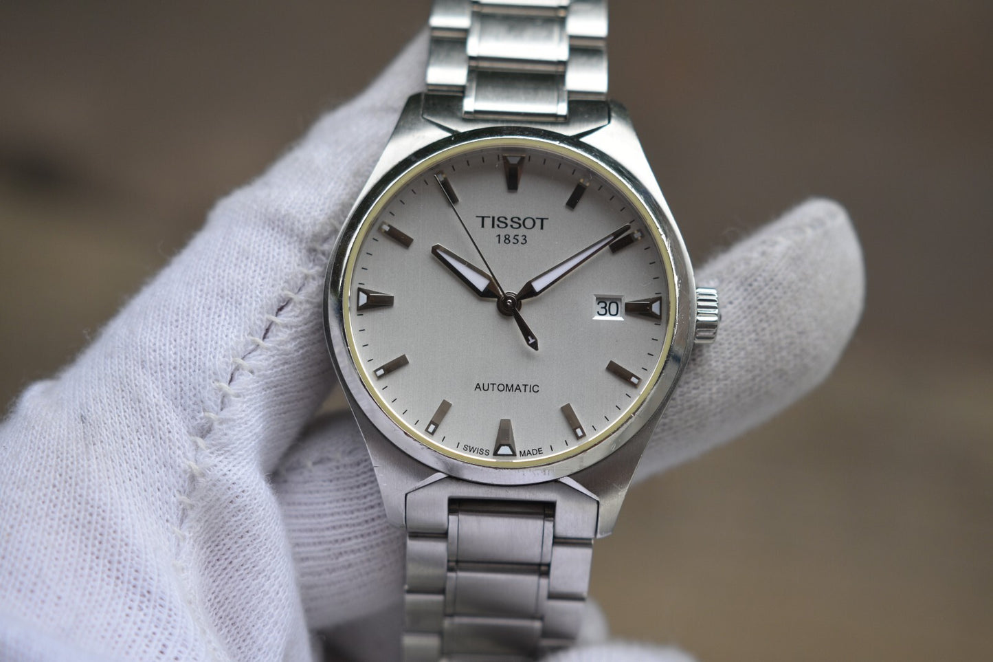 Tissot Grey Dial Automatic Men's Steel Bracelet Watch Display Caseback
