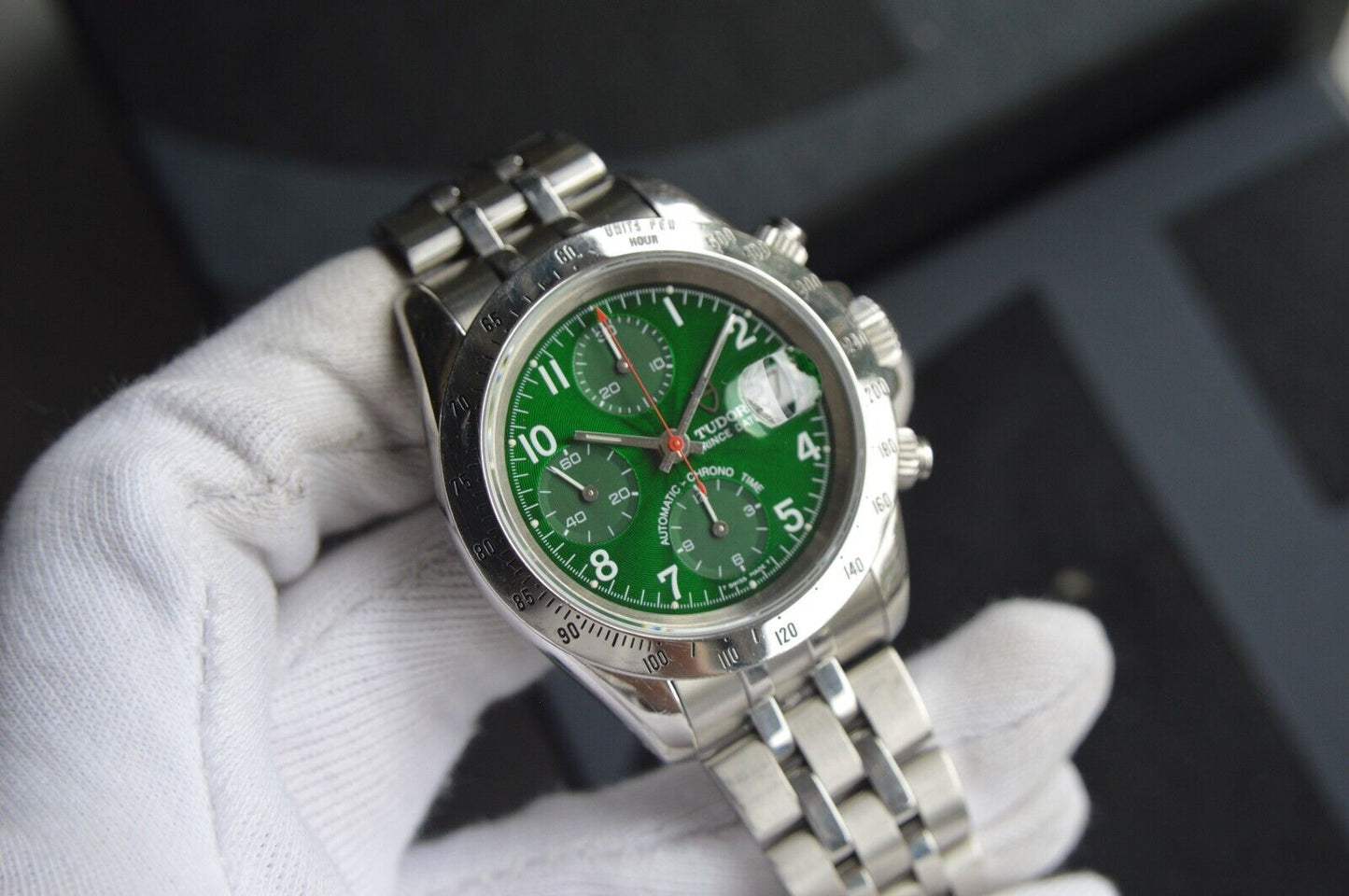 1997 Tudor Prince Date Automatic Chronograph Green Boxed Daytona Style 72980