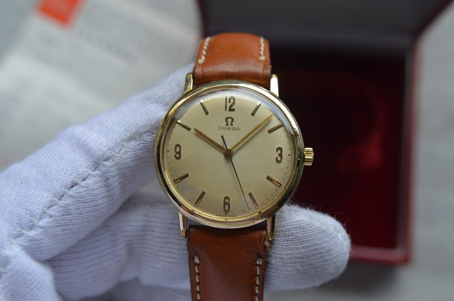 14/07/1964 Vintage Omega Fullset Gold Leather Men's Mechanical Dress Watch