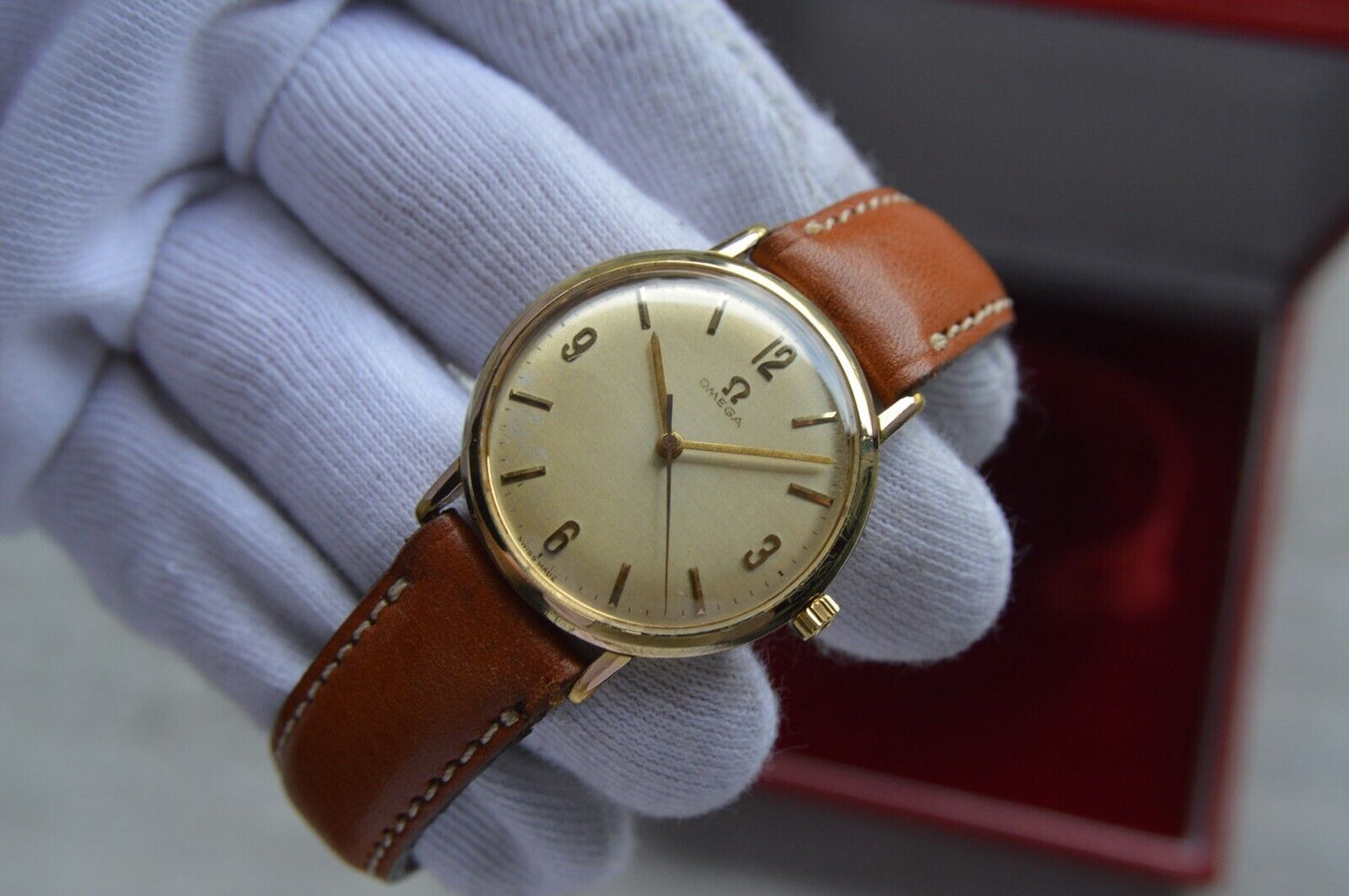 14/07/1964 Vintage Omega Fullset Gold Leather Men's Mechanical Dress Watch