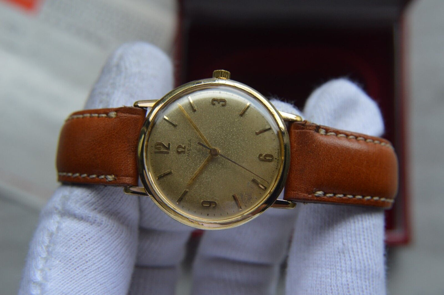 14/07/1964 Vintage Omega Fullset Gold Leather Men's Mechanical Dress Watch