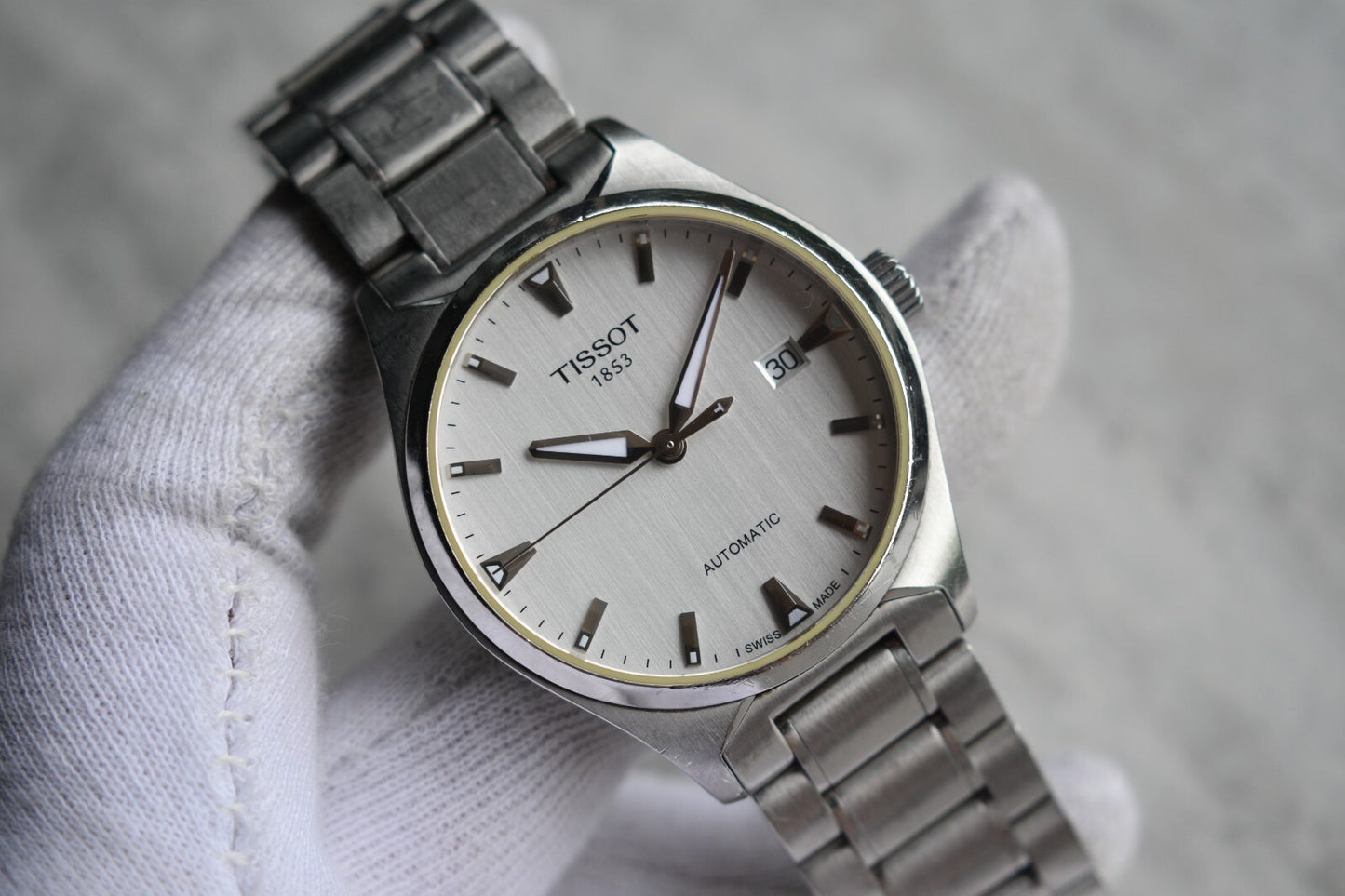 Tissot Grey Dial Automatic Men's Steel Bracelet Watch Display Caseback