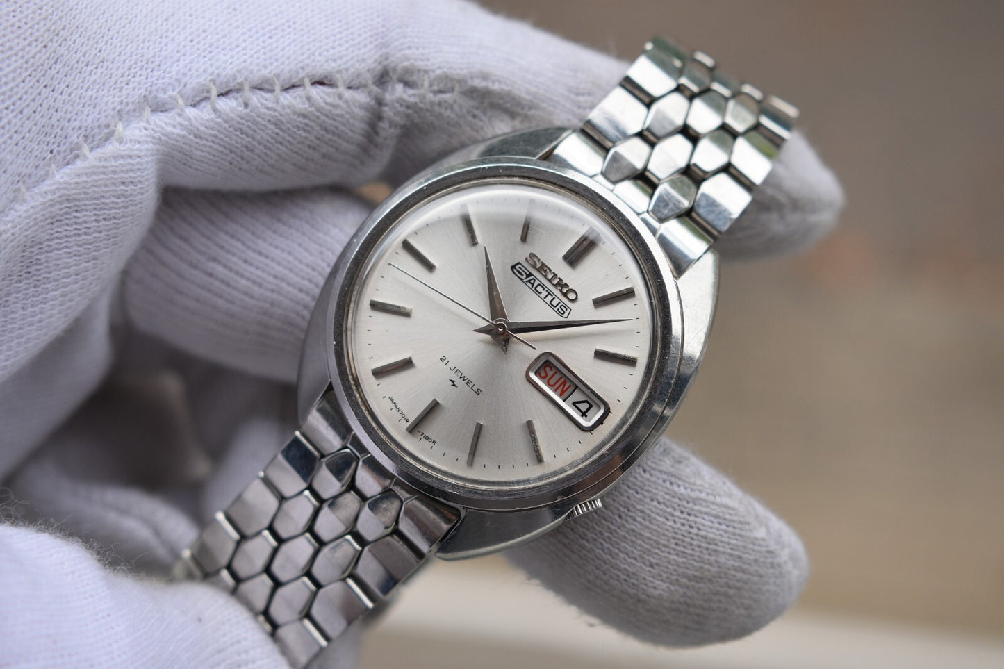 November 1970 Vintage Seiko Actus Kanji Automatic Bracelet Silver Sunburst Watch