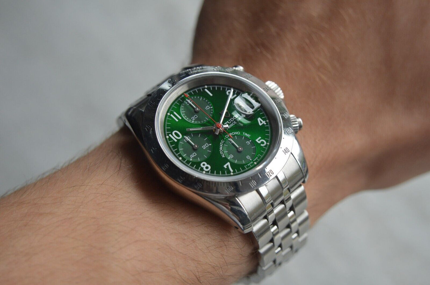 1997 Tudor Prince Date Automatic Chronograph Green Boxed Daytona Style 72980