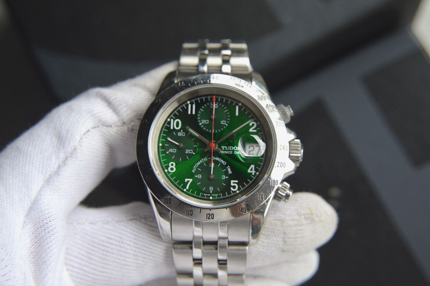 1997 Tudor Prince Date Automatic Chronograph Green Boxed Daytona Style 72980