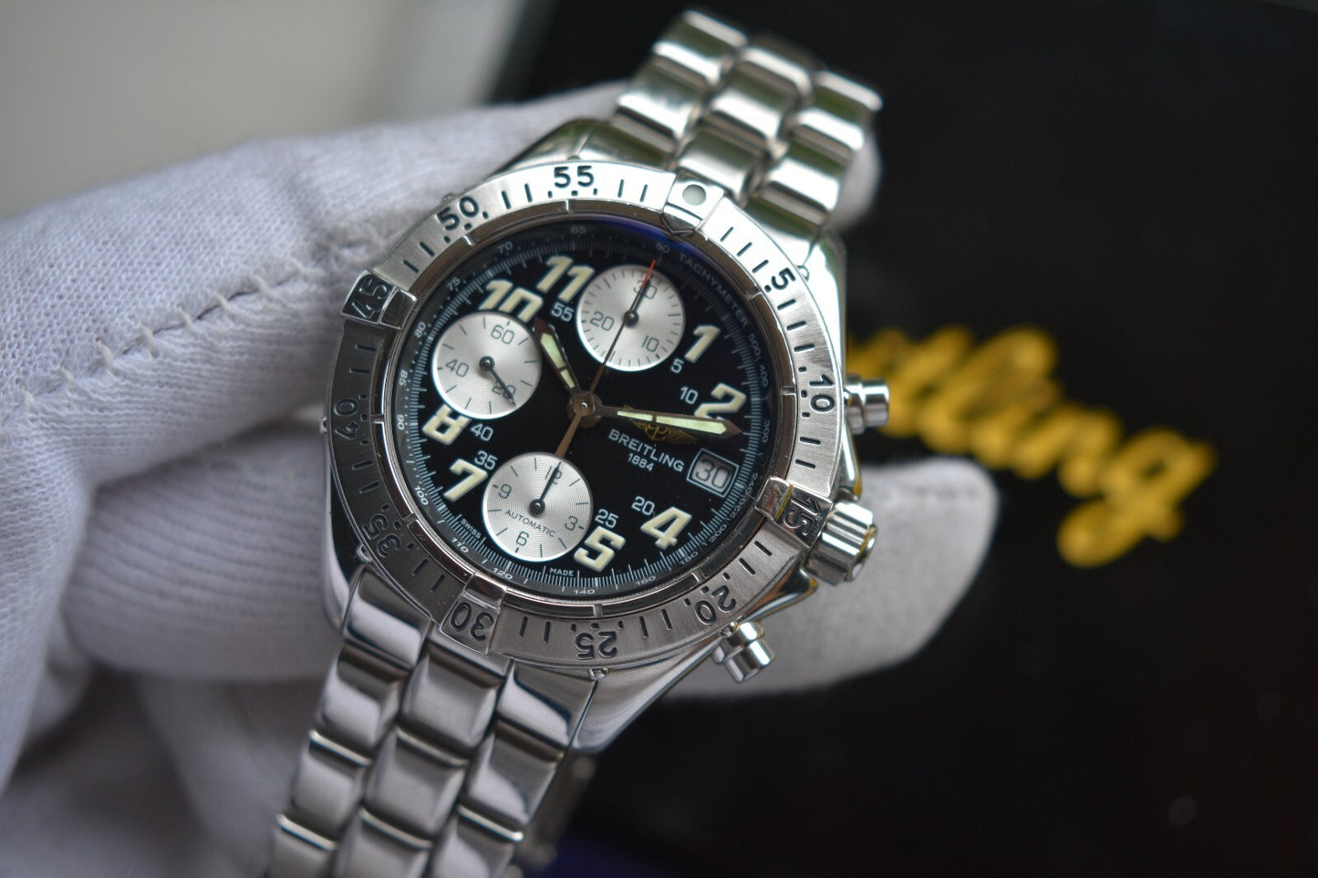 Fullset Breitling Colt Automatic Chronograph Men's Black Dial Bracelet Watch