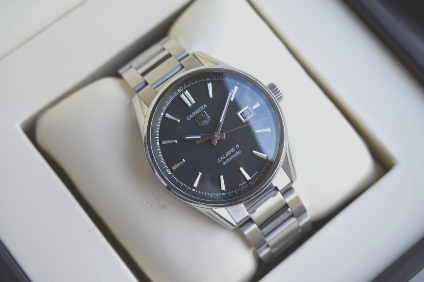 Tag Heuer Carrera Calibre 5 Men's Black Dial Automatic Bracelet Watch WAR211A