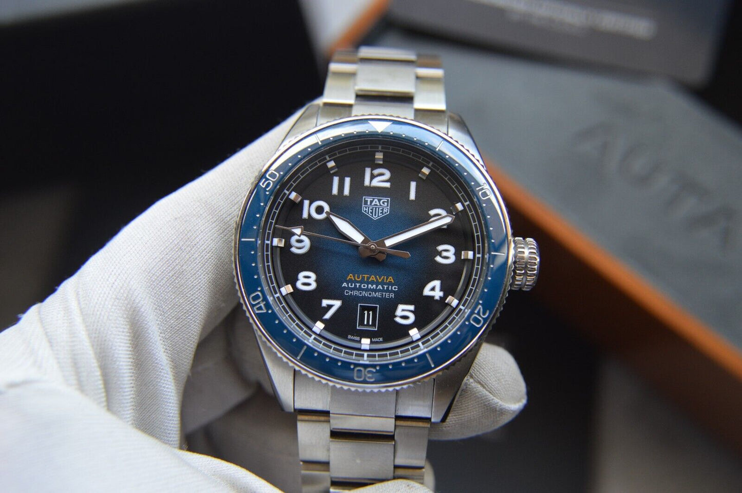 Tag Heuer Autavia Automatic Fullset 42mm Steel Blue Men's Dive Watch WBE5116