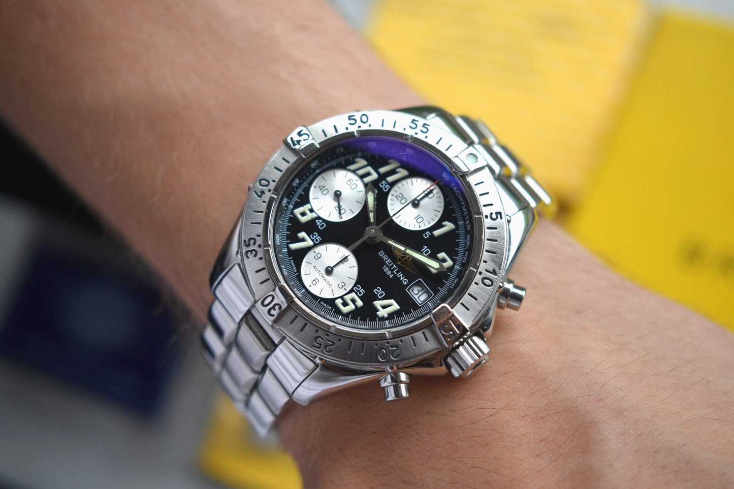 Fullset Breitling Colt Automatic Chronograph Men's Black Dial Bracelet Watch