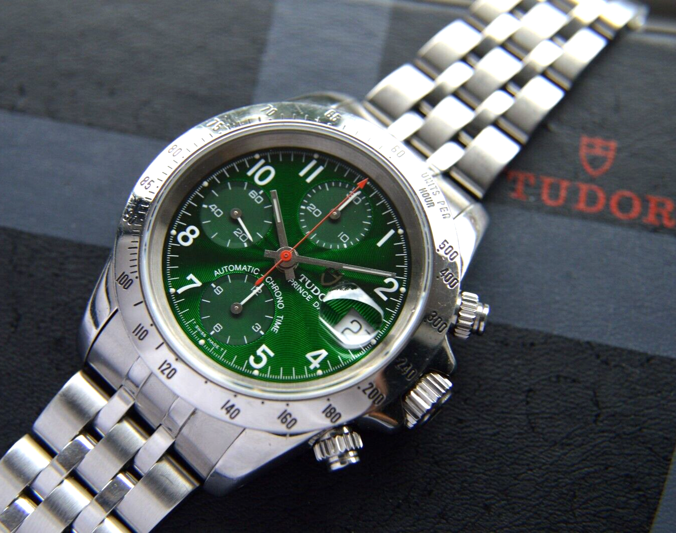 1997 Tudor Prince Date Automatic Chronograph Green Boxed Daytona Style 72980