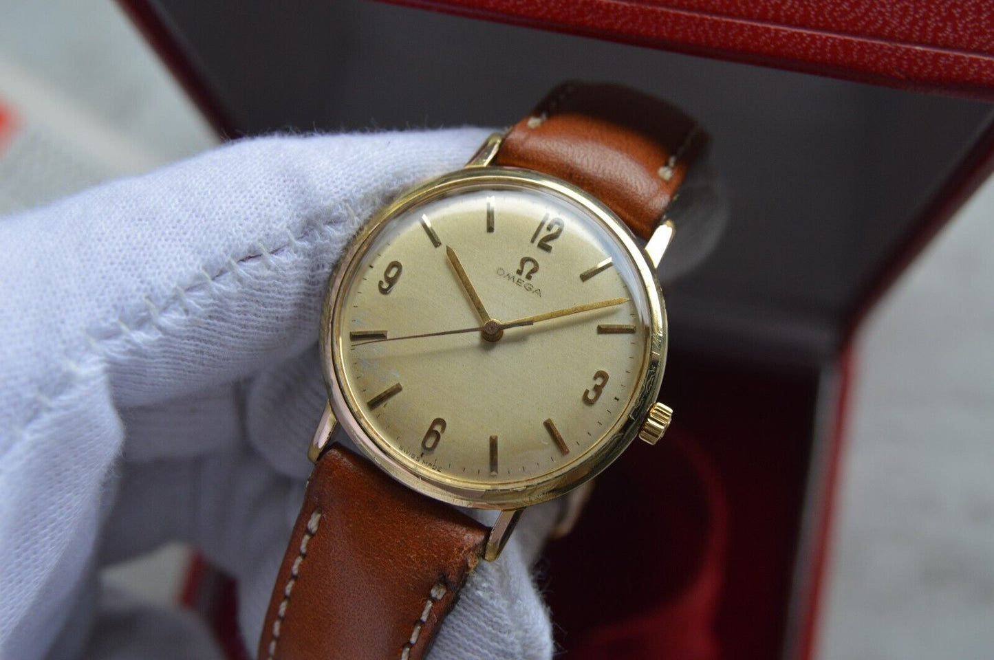 14/07/1964 Vintage Omega Fullset Gold Leather Men's Mechanical Dress Watch