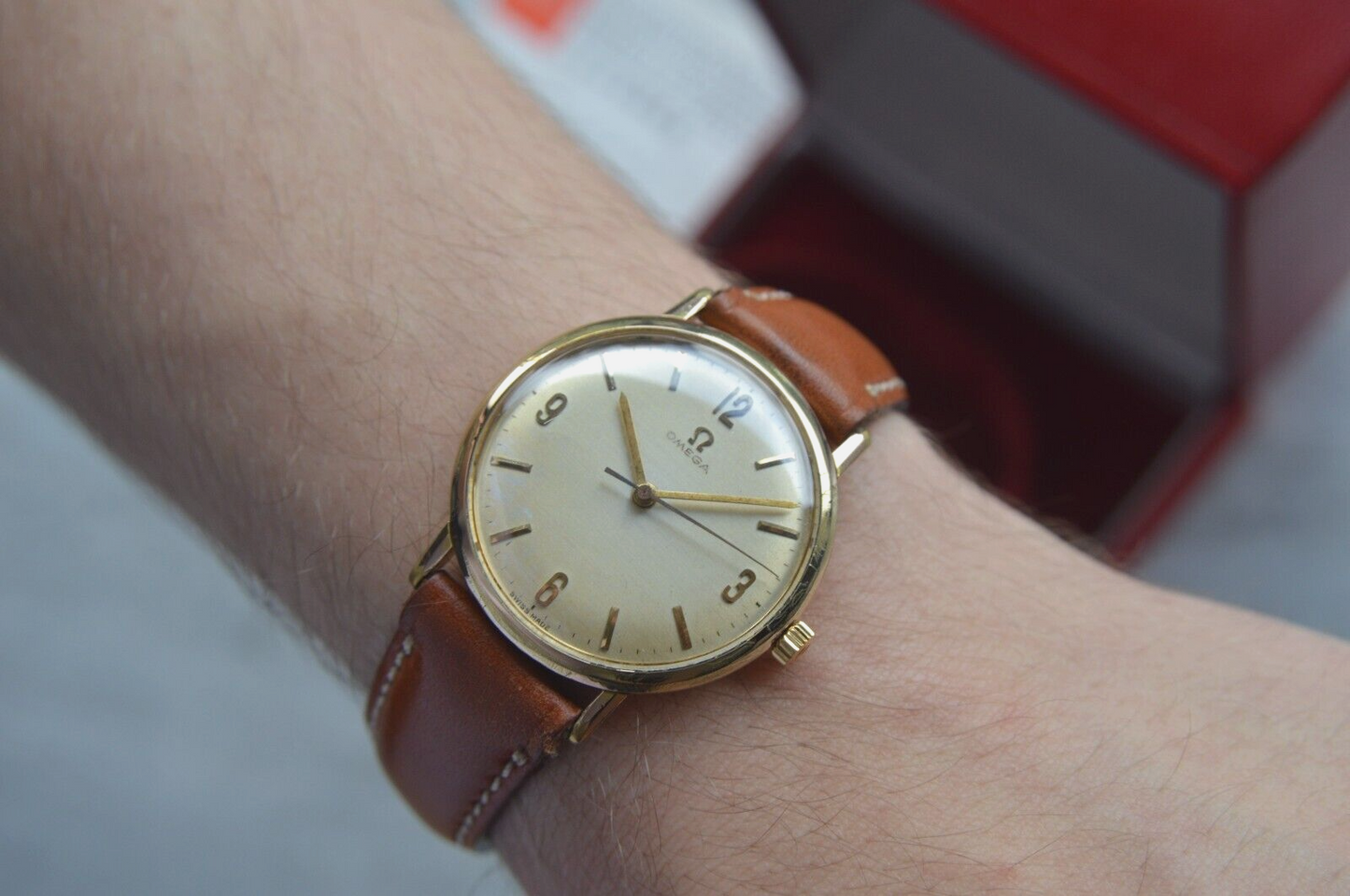 14/07/1964 Vintage Omega Fullset Gold Leather Men's Mechanical Dress Watch