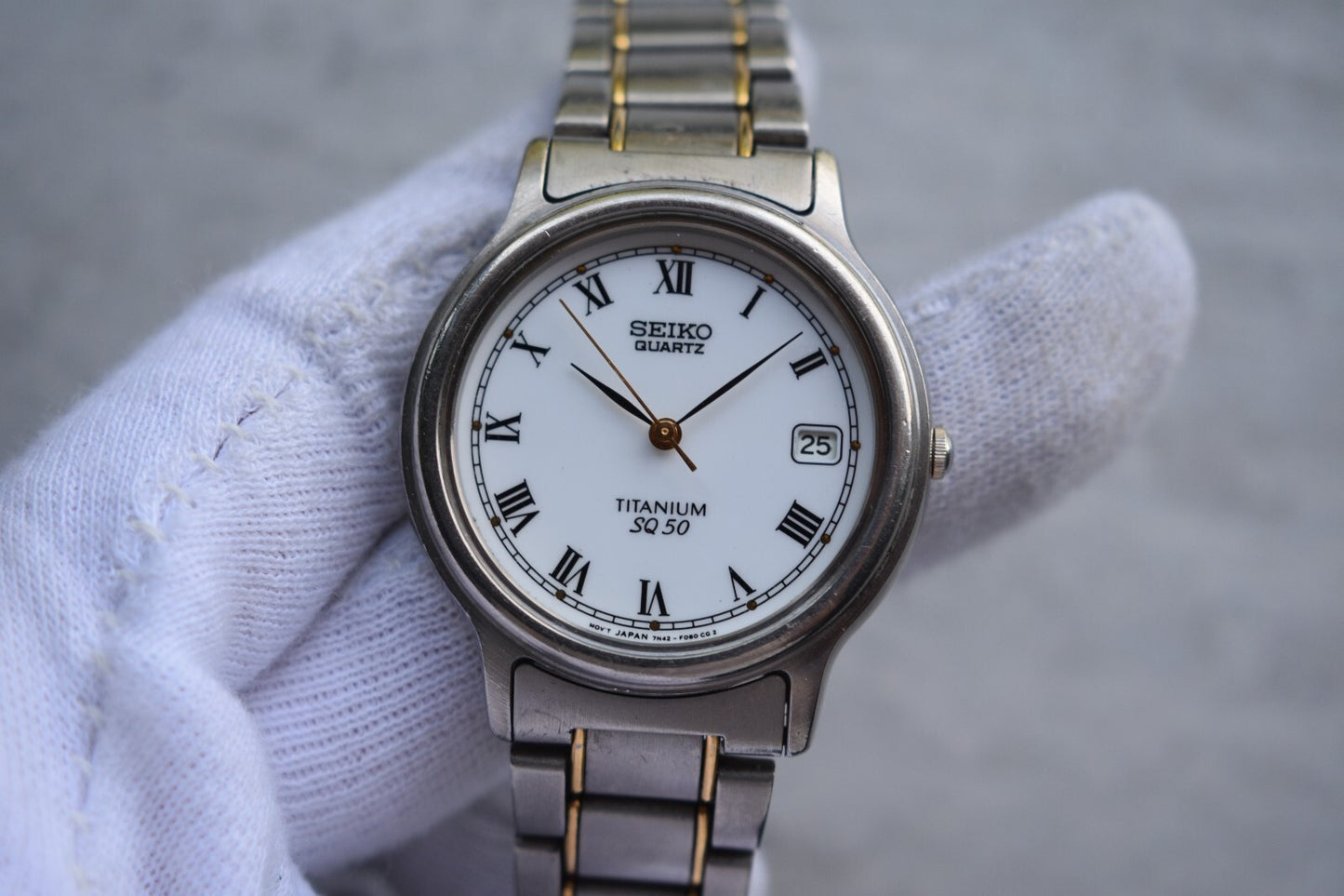 October 1990 Seiko Titanium Two Tone Day Date Men's Bracelet Rare Watch