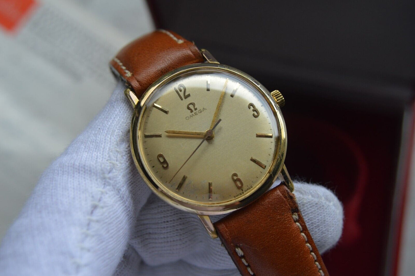 14/07/1964 Vintage Omega Fullset Gold Leather Men's Mechanical Dress Watch