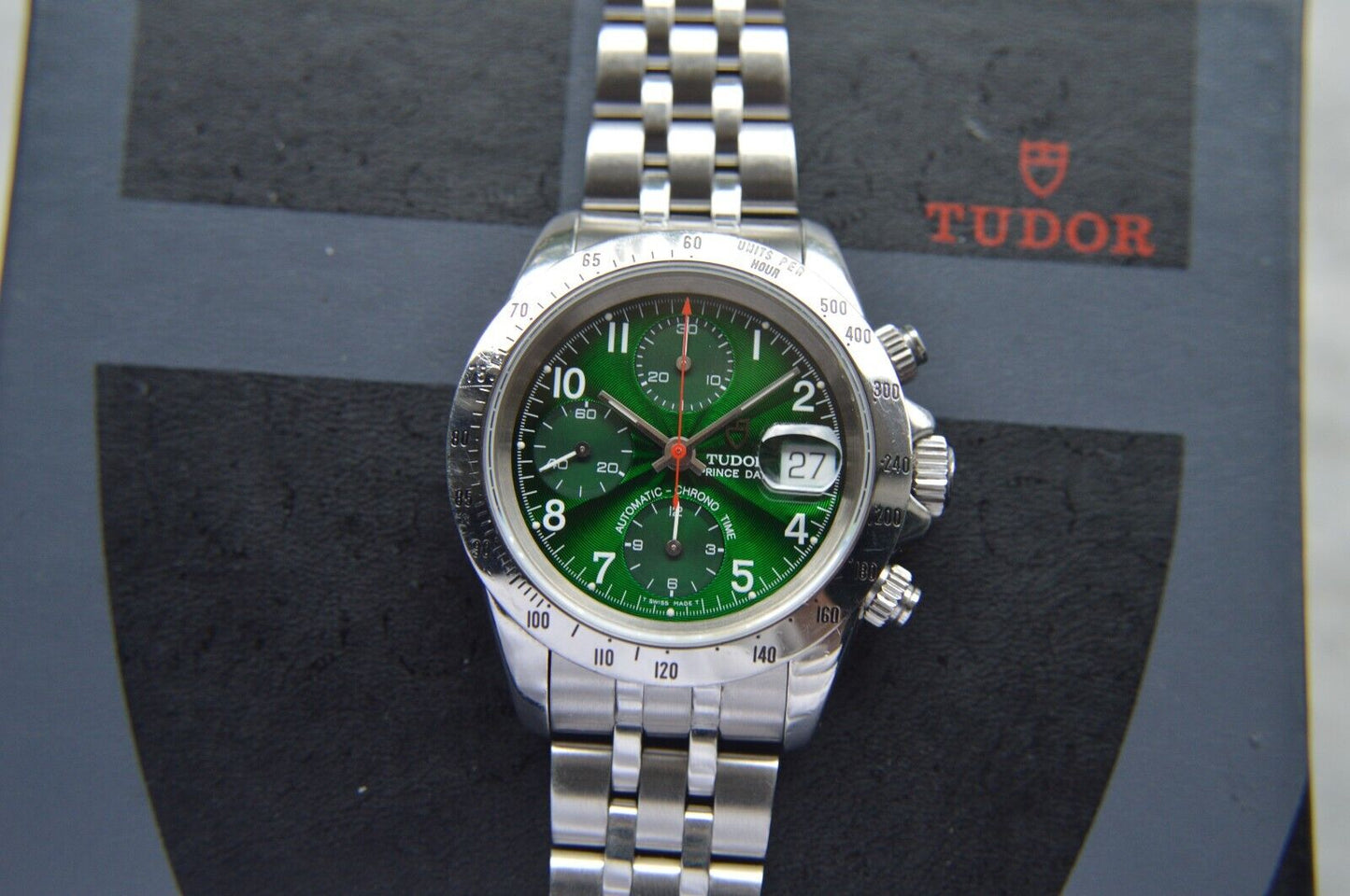 1997 Tudor Prince Date Automatic Chronograph Green Boxed Daytona Style 72980