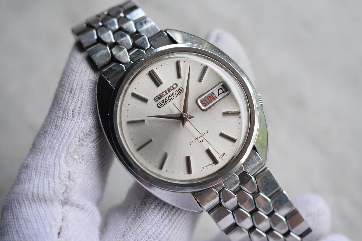 November 1970 Vintage Seiko Actus Kanji Automatic Bracelet Silver Sunburst Watch