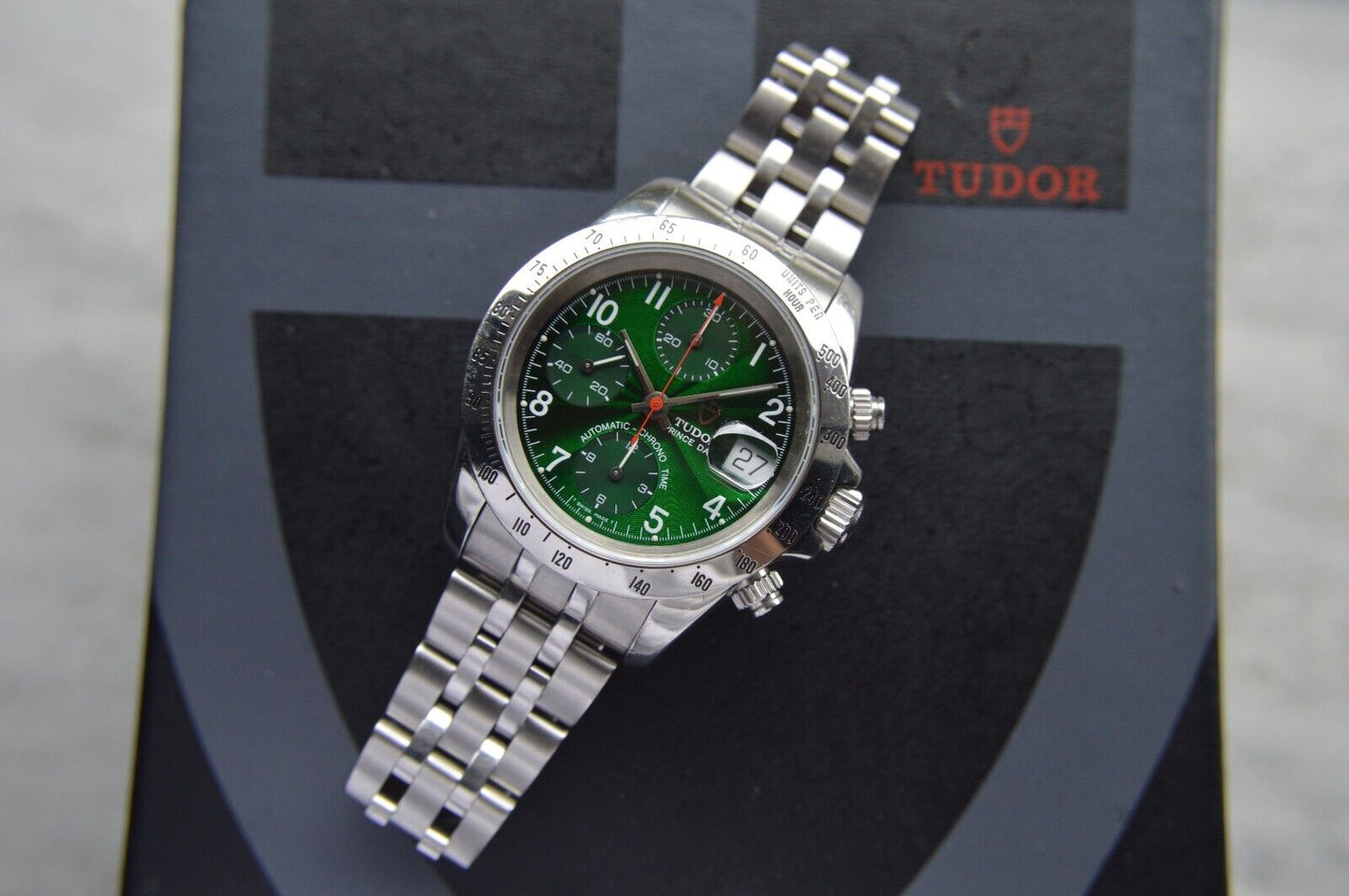 1997 Tudor Prince Date Automatic Chronograph Green Boxed Daytona Style 72980