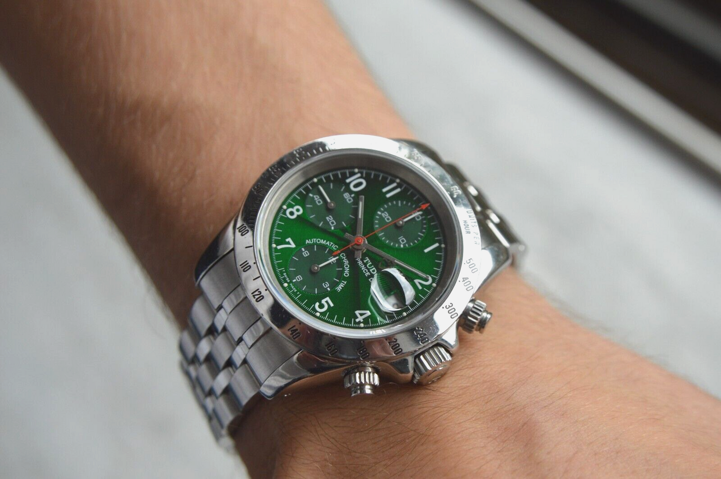 1997 Tudor Prince Date Automatic Chronograph Green Boxed Daytona Style 72980