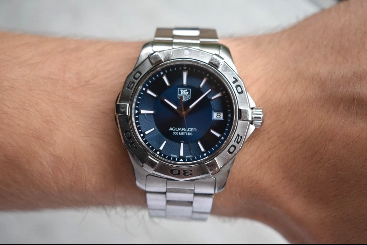 Tag Heuer Aquaracer WAP1112 Men's Watch 39mm Blue Dial 300M Steel Bracelet Date