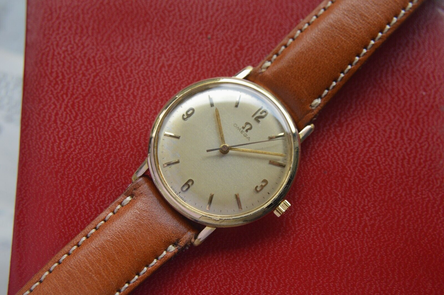 14/07/1964 Vintage Omega Fullset Gold Leather Men's Mechanical Dress Watch