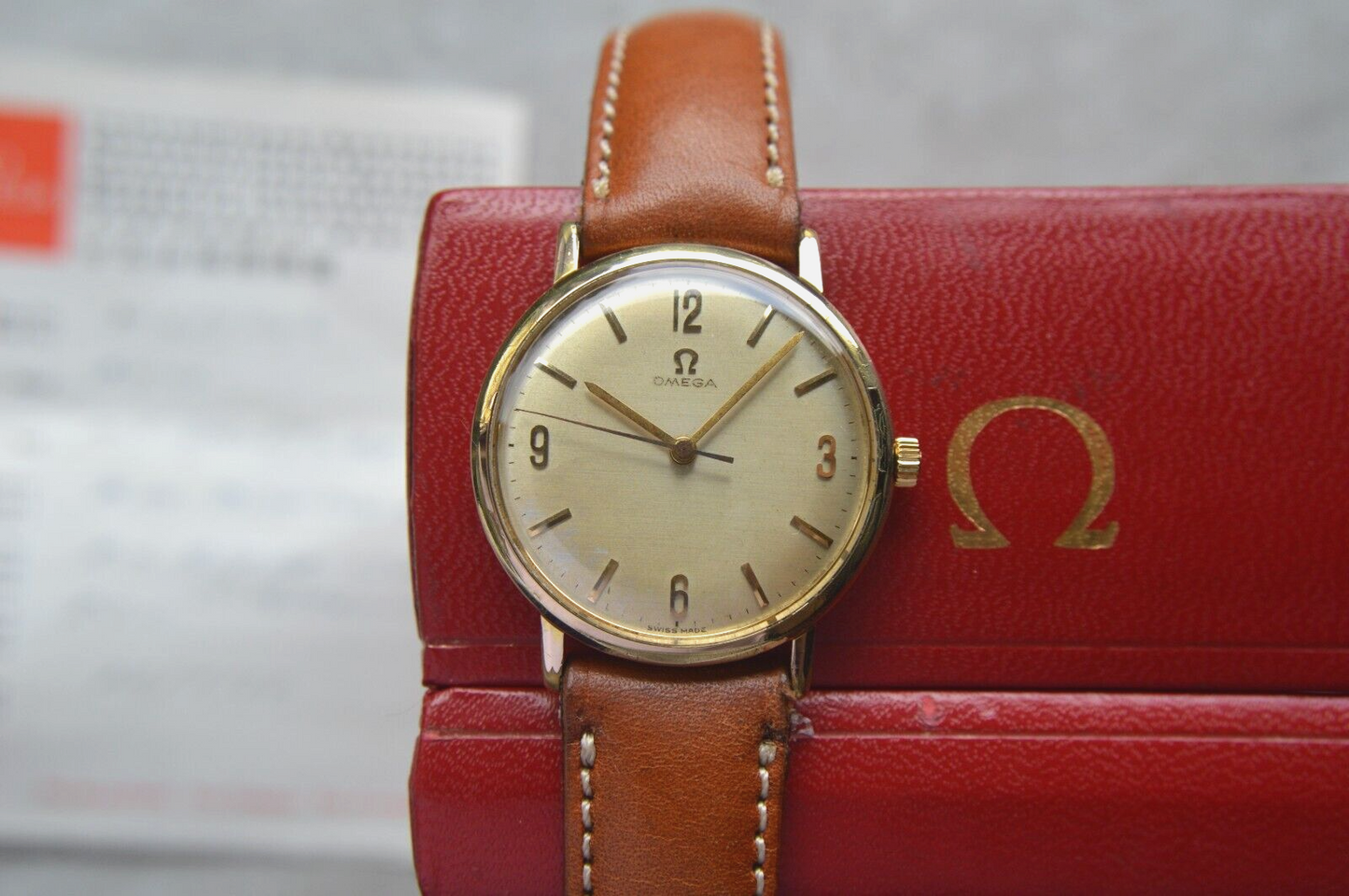 14/07/1964 Vintage Omega Fullset Gold Leather Men's Mechanical Dress Watch
