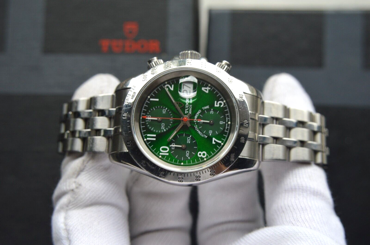 1997 Tudor Prince Date Automatic Chronograph Green Boxed Daytona Style  72980