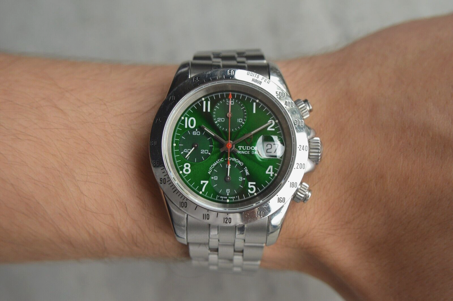 1997 Tudor Prince Date Automatic Chronograph Green Boxed Daytona Style  72980
