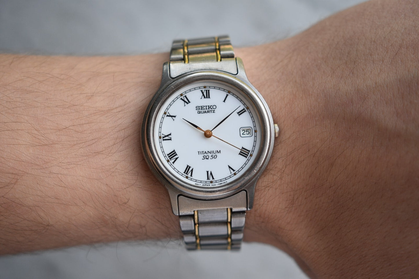 October 1990 Seiko Titanium Two Tone Day Date Men's Bracelet Rare Watch