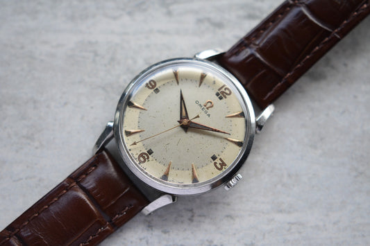 1952 Vintage Omega Mechanical Dress Watch Rare Dial Dog Leg Lugs