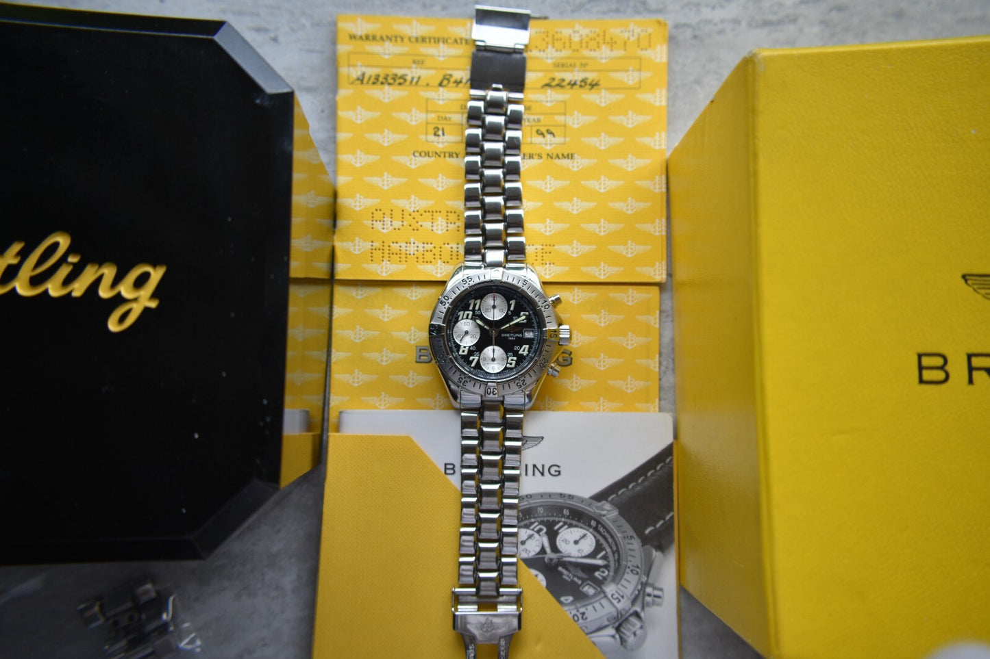 Fullset Breitling Colt Automatic Chronograph Men's Black Dial Bracelet Watch
