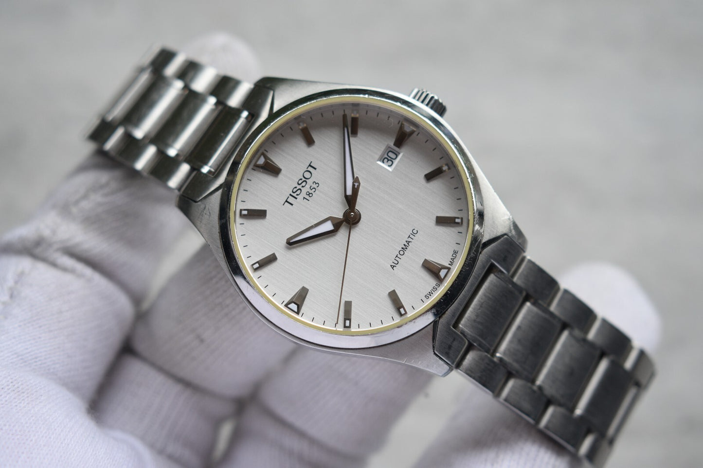 Tissot Grey Dial Automatic Men's Steel Bracelet Watch Display Caseback