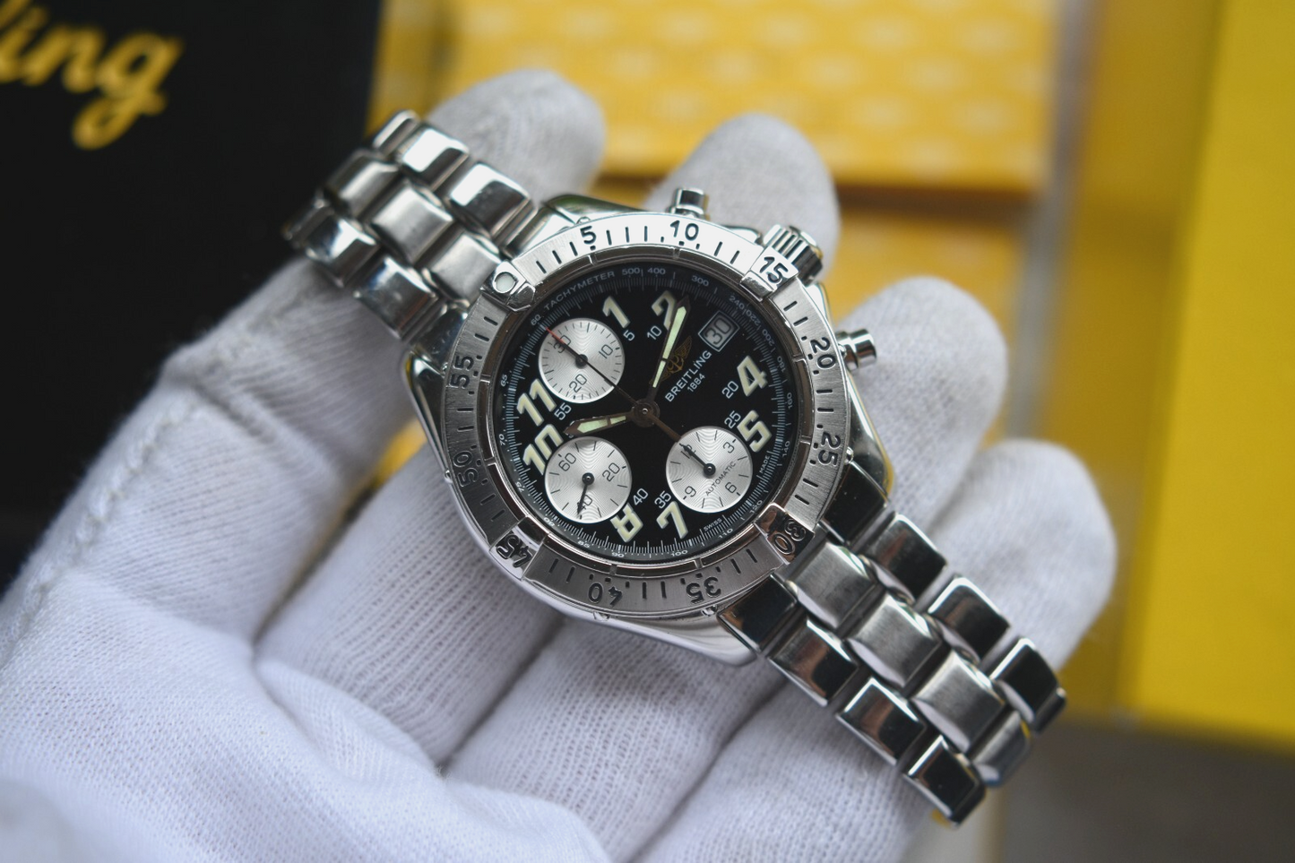 Fullset Breitling Colt Automatic Chronograph Men's Black Dial Bracelet Watch