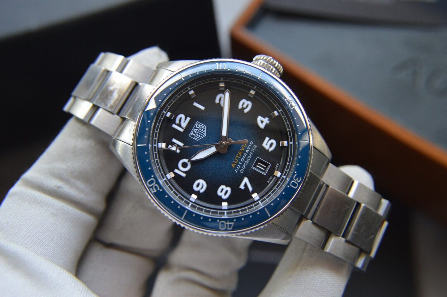 Tag Heuer Autavia Automatic Fullset 42mm Steel Blue Men's Dive Watch WBE5116