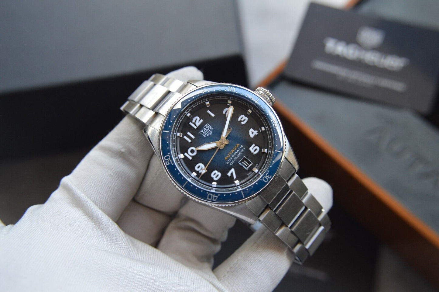 Tag Heuer Autavia Automatic Fullset 42mm Steel Blue Men's Dive Watch WBE5116