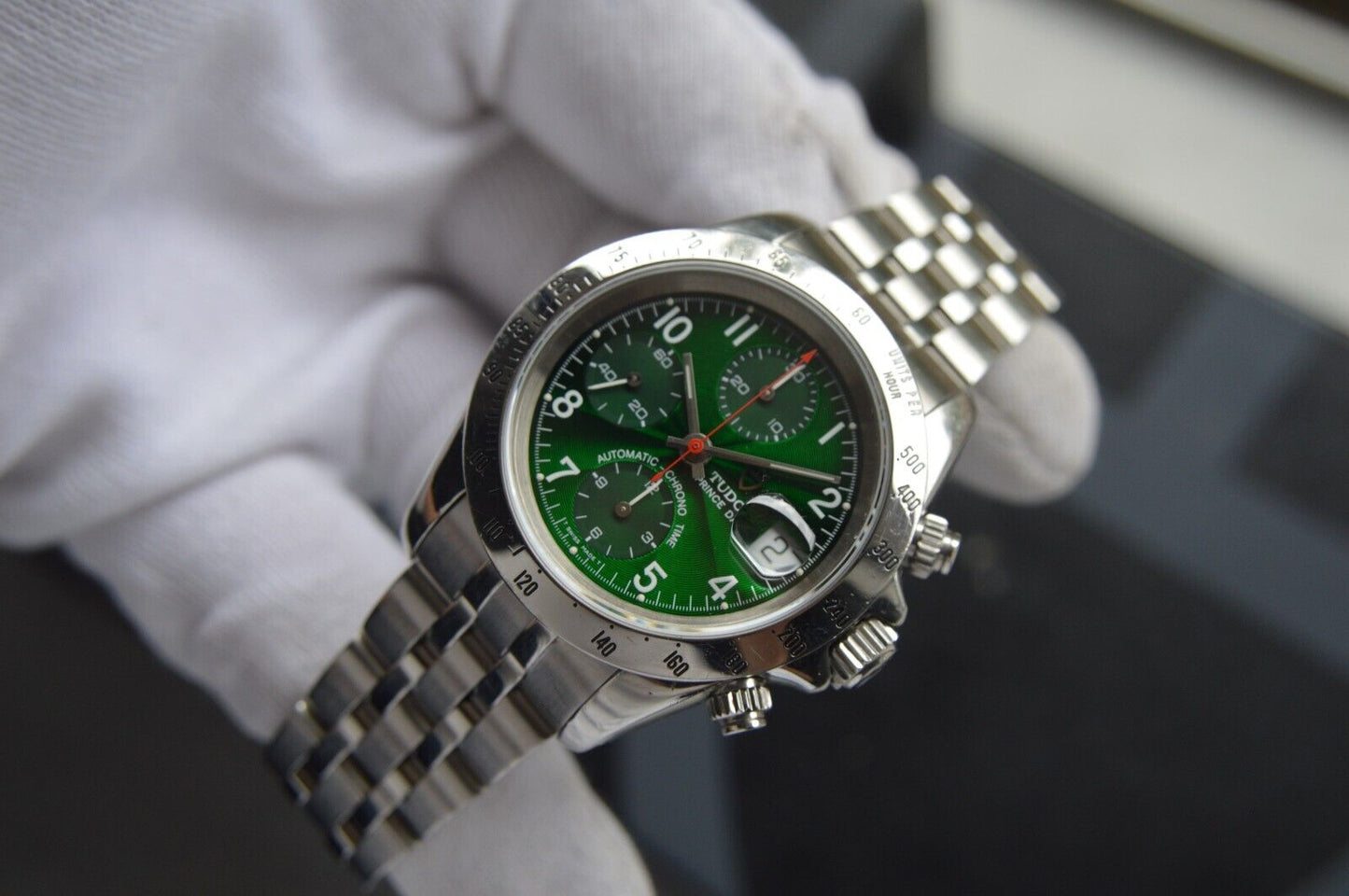 1997 Tudor Prince Date Automatic Chronograph Green Boxed Daytona Style  72980