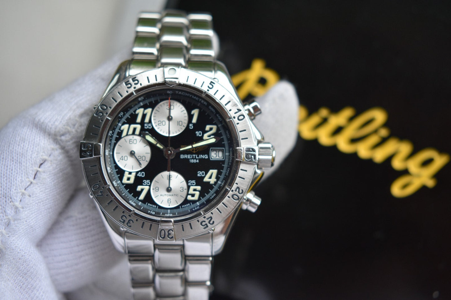 Fullset Breitling Colt Automatic Chronograph Men's Black Dial Bracelet Watch