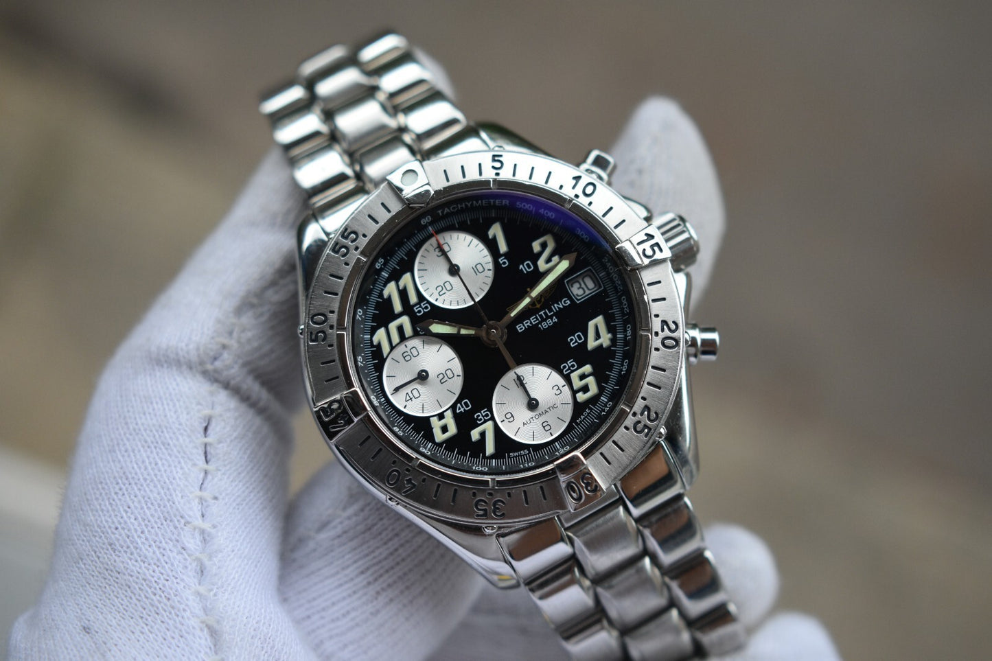 Fullset Breitling Colt Automatic Chronograph Men's Black Dial Bracelet Watch