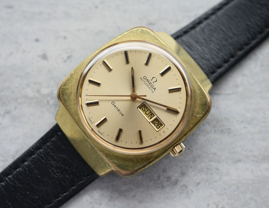 1973 Vintage Omega Gold Rare Men's Automatic Dress Watch Geneve Date Leather