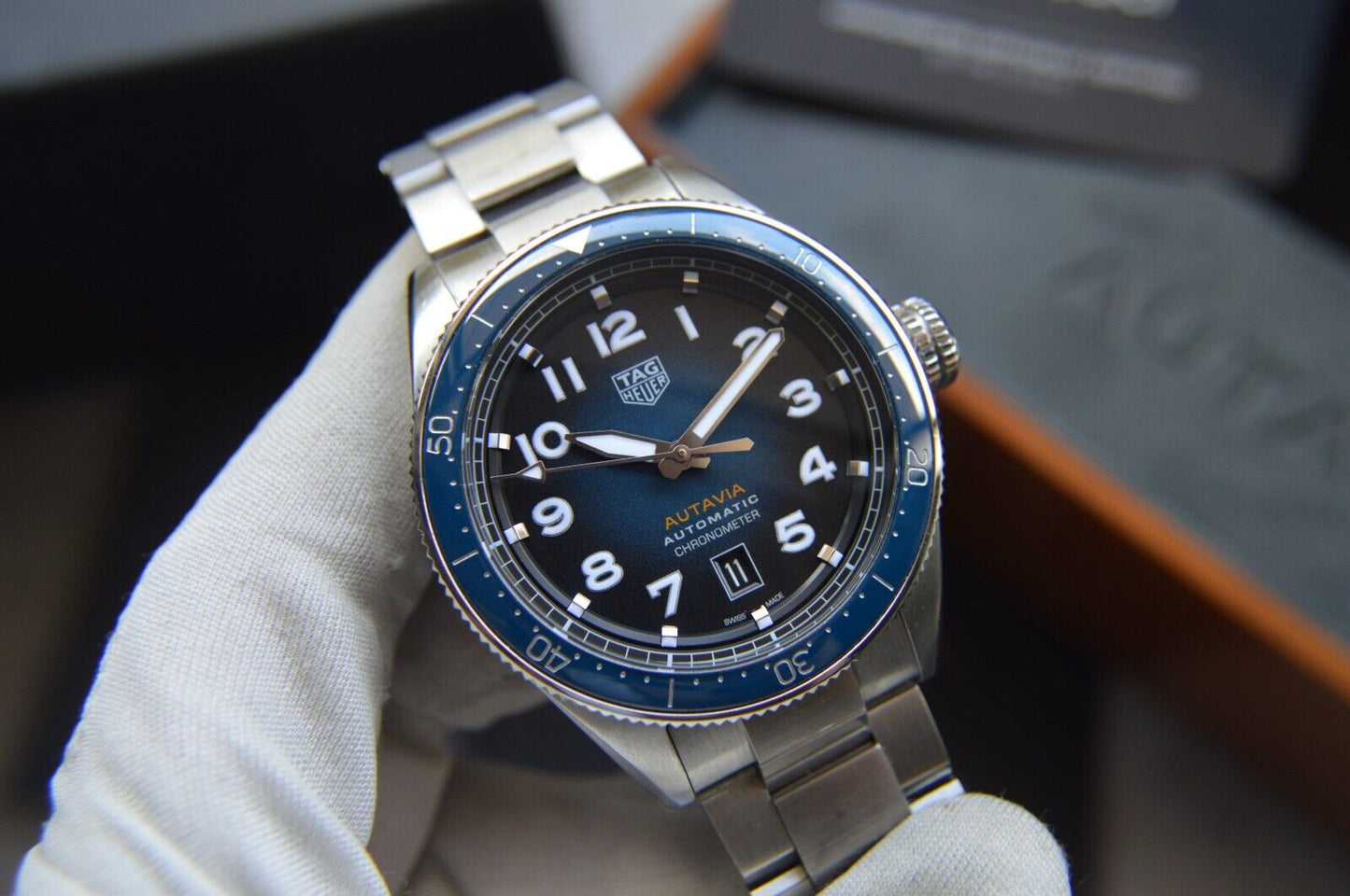 Tag Heuer Autavia Automatic Fullset 42mm Steel Blue Men's Dive Watch WBE5116