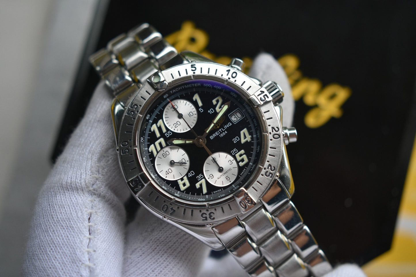 Fullset Breitling Colt Automatic Chronograph Men's Black Dial Bracelet Watch
