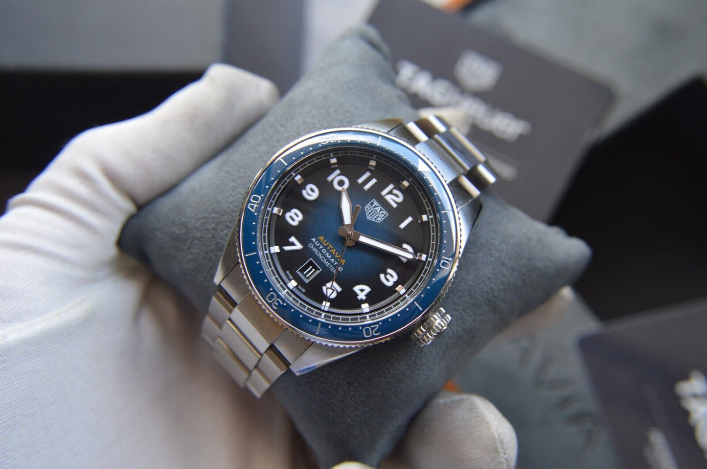 Tag Heuer Autavia Automatic Fullset 42mm Steel Blue Men's Dive Watch WBE5116